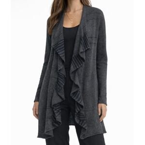 Eileen Fisher Merino Wool Cashmere Layered Open Front Long Cardigan Size Large